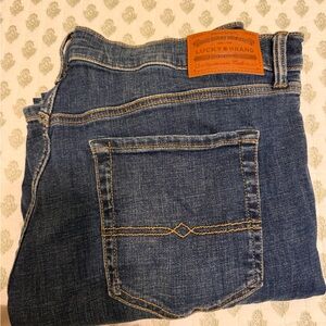 Lucky Brand Men's Dark Blue Straight Jeans with Leather Patch